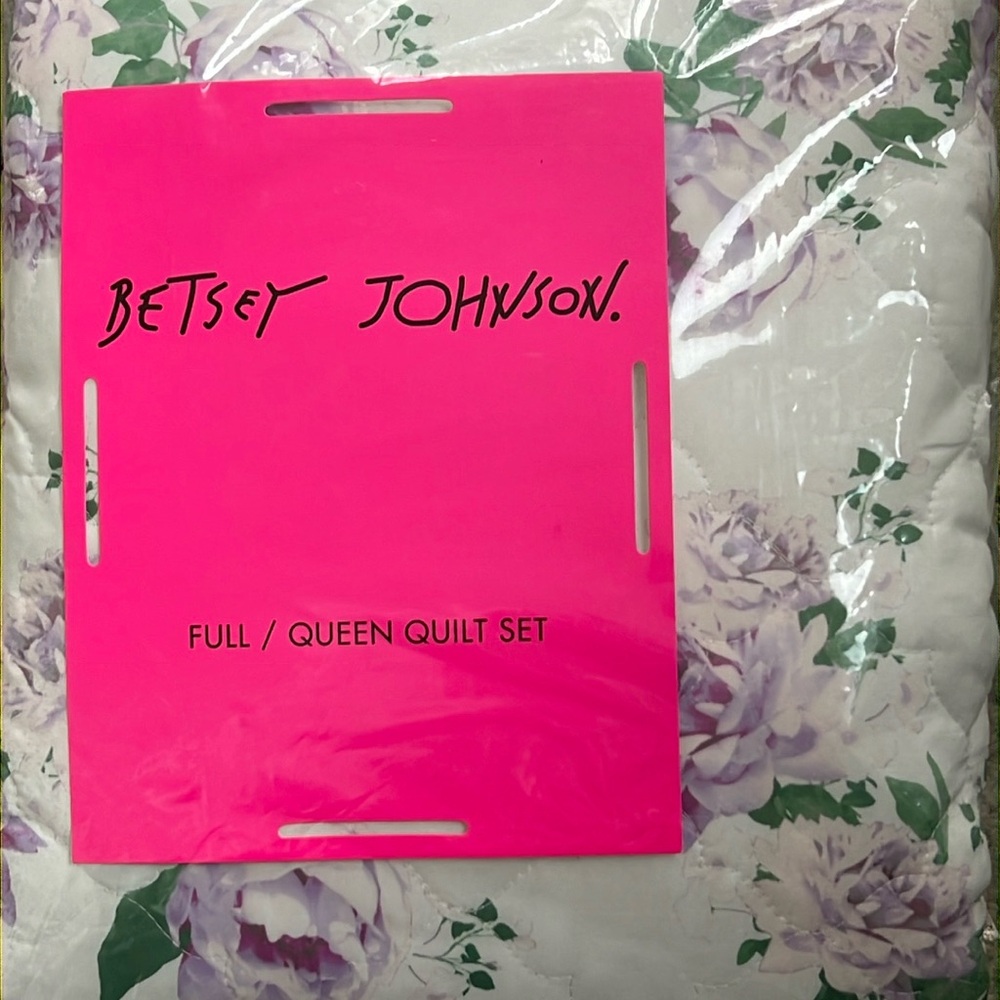 BETSEY JOHNSON Full Queen Reversible Quilt Set Shams Bedding Floral Leopard NWT